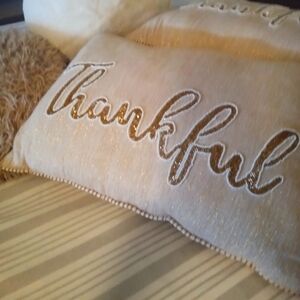 Thankful Decorative Pillow with Gold Accents